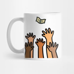 Hand out reaching dollar money. Wealth, success motivation concept. Mug